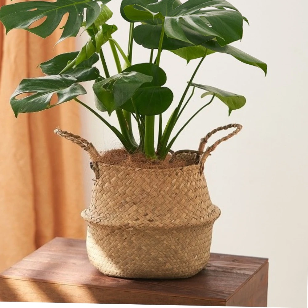 

Boho Wicker Basket Seagrass Handmade Rattan Foldable Flower Pot Organizer Storage Box for Living Room Home Decor Dropshipping