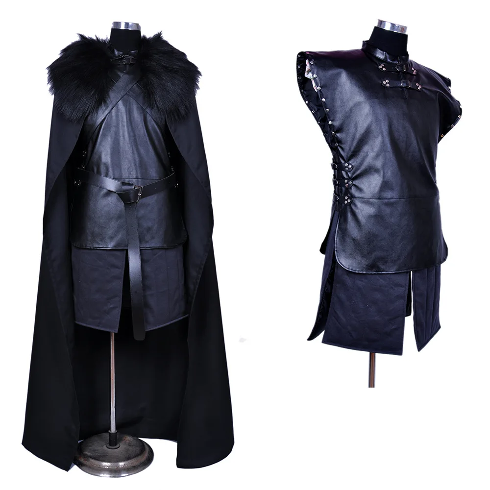 Adult Jon Snow Cosplay Costume with Coat Black Cape Cloak Halloween Knights Watch Outfit for Men