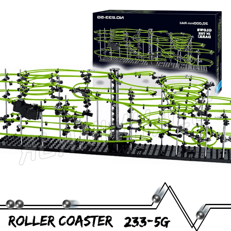 3000cm ferroviário nível 5 mármore correr noite luminosa brilho no escuro montanha russa modelo de construção menino brinquedo labirinto bola rolando escultura