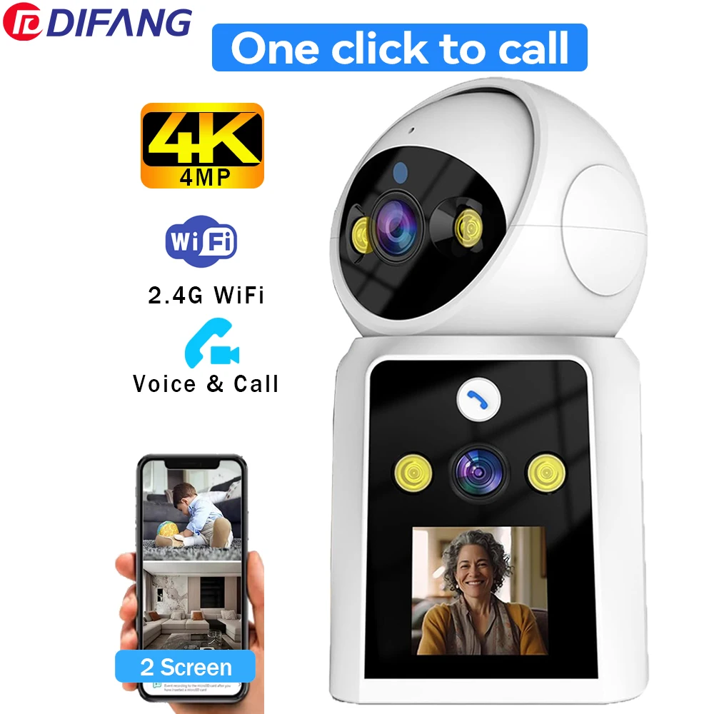 Video Call WiFi Security Camera Baby Monitor Two Way Video Three Screen Home Surveillance Night Vision CCTV Security Cam Mini