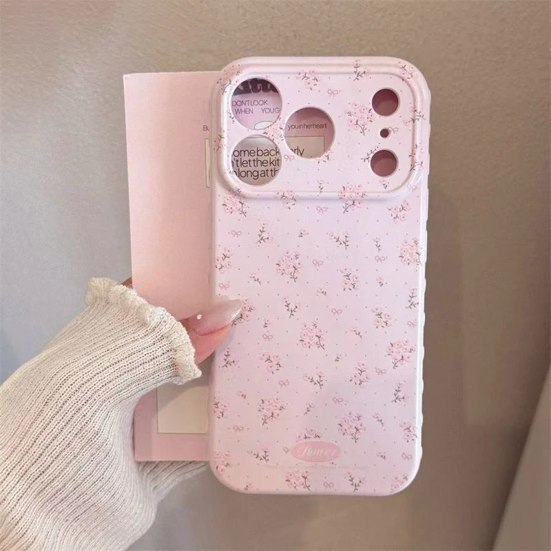 

insWind pink floral bow phone caseiPhone16/15/14/13/12/11/17ProMaxFull-coverage soft shell for women