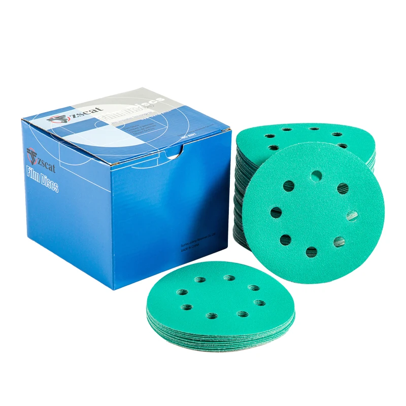 

5-inch 8-hole plush sandpaper film green sand water mill self-adhesive back plush disc air mill polishing sandpaper 125