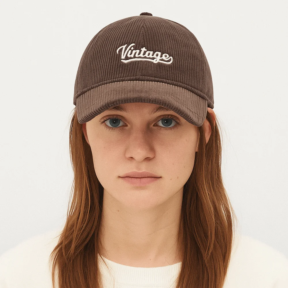 

Adjustable Vintage Letter Embroidery Cap Corduroy Korean Men Women Baseball Cap Solid Color Versatile Snapback Hat Unisex