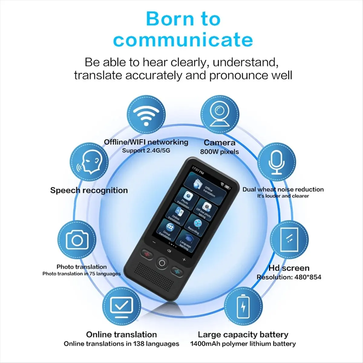 popop New T18 Offline Voice Translator Intelligent 138 Language Wifi Real-Time Translator Without Internet Translation Stick