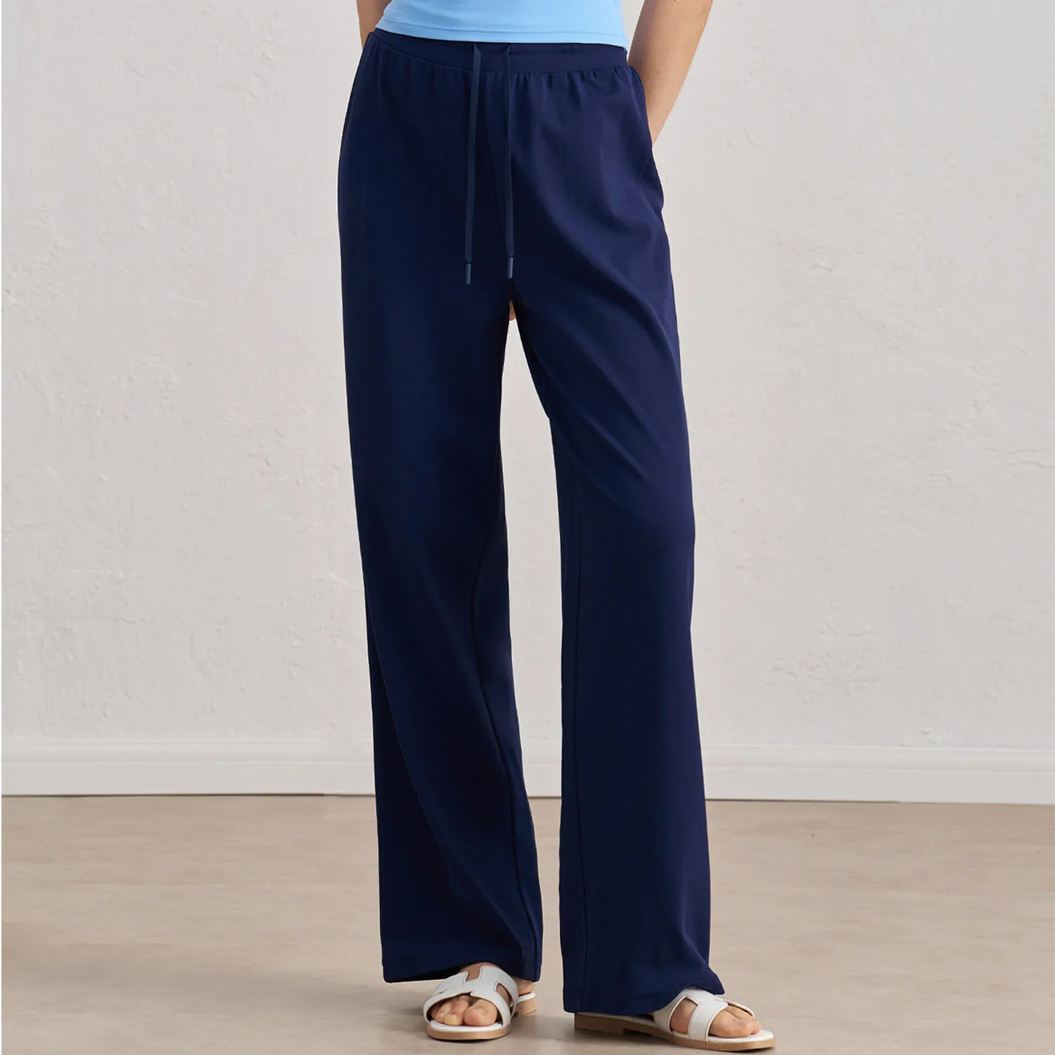 QUMOR بنطال رياضي فضفاض غير رسمي عالي الخصر برباط للنساء رمادي سادة أساسي بسيط مستقيم الساق بنطلون الركض #4