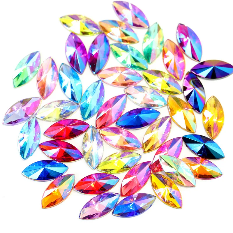 High Quality 5x10mm 7x15mm 100pcs Horse Eye Acrylic Pointed Flat Bottom Rhinestone Diy Clothing Wedding Accessories