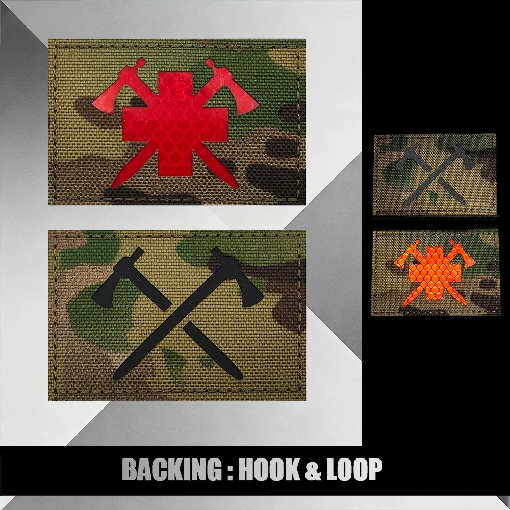Cross Axe Tactical Reflective IR Patches for Jacket Shoulder DIY Sew-on with Hook And Loop Backing