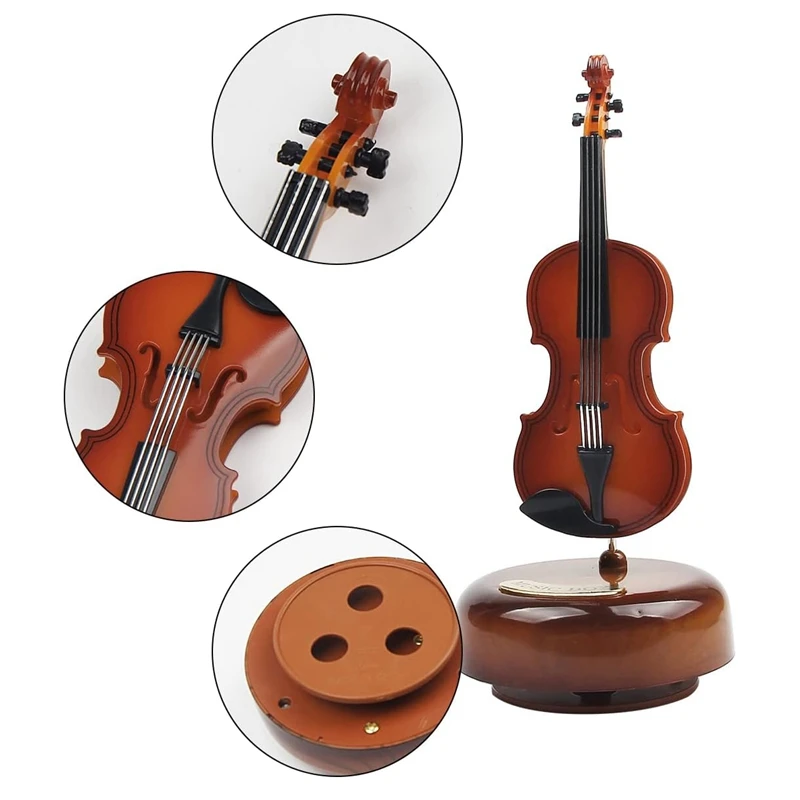 Violin Music Box Mini Vintage Musical Box With Rotating Base, Instrument Crafts Model Birthday Gift