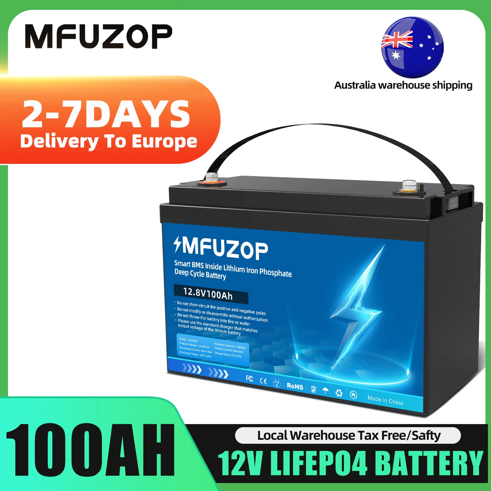 MFUZOP LiFePO4 BMS Battery 12V 100AH 200AH 300AH Home Outdoors Multifunctional Lithium Iron Phosphate Batteries AUS Duty Free