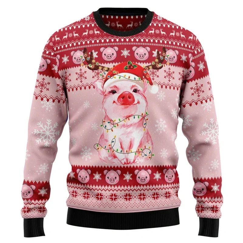 24Cute Pig Xmas Sweatshirt Men Kids Christmas Ugly Christmas Sweater Women New Year Sweatshirts Cartoon Graphic Oversized Hoodie