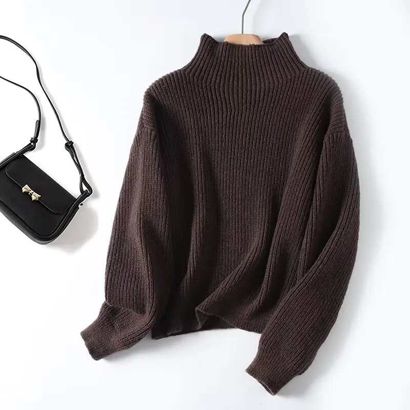 

Maxdutti Winter Turtleneck Sweater Nordic Minimalist Brown Pullover Tops Women's Sweater Knitwear Woman Clothing Woman Clothes