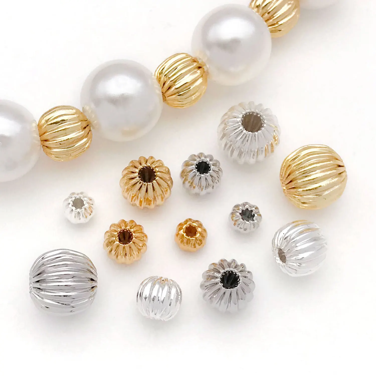 20pcs 18K Real Gold Plated Brass Round Pumpkin Spacer Beads For DIY Bracelet Necklace Jewelry Making Accessories