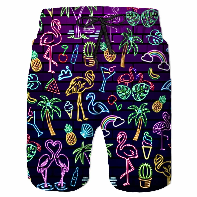 Colorful 80s 90s Graffiti Cartoon 3D Print Beach Shorts Men's Swimsuits Surfing Board Sports Pants Swimwear Trunks Man Clothing
