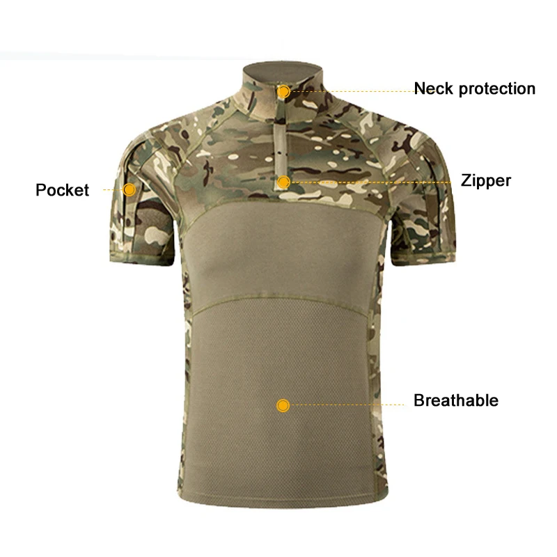 Summer Short Sleeve Top Tees Men Oversized T-Shirt Quick Dry Tactical T Shirts Breathable Camo Cargo Shirt Blouses