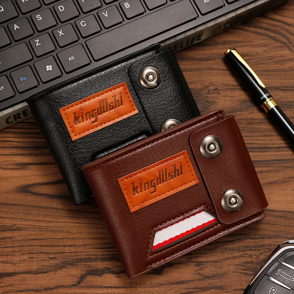 

Large Capacity Male Short Wallet Magnetic Buckle Zipper PU Leather Card Holder Anti-Theft Korean Style Solid Color Card Bag