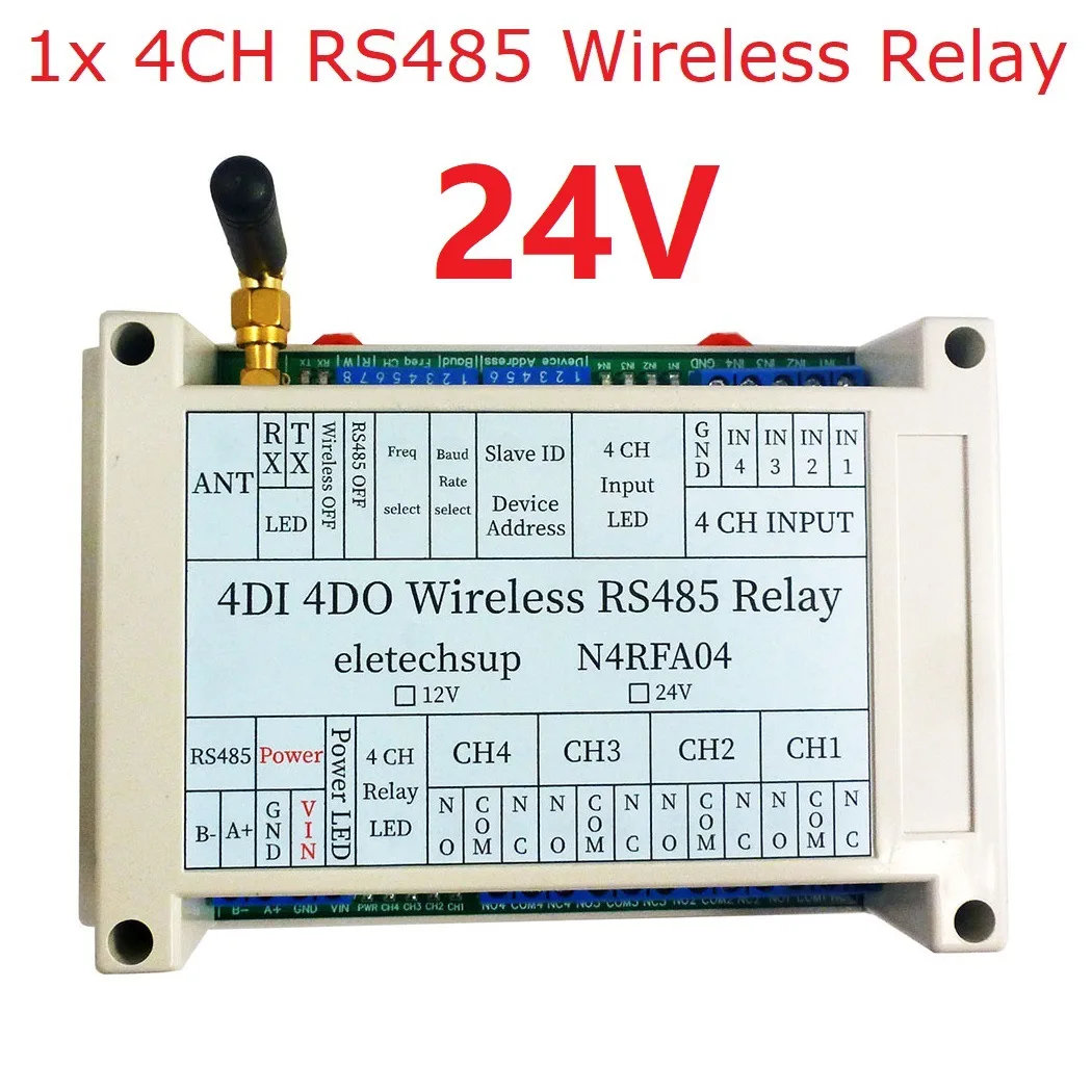 

4DI-DO 433M Wireless 4CH RS485 Bus Relay Module RF Master-Slave Networking Remote IO Swicth Board for PLC Industrial Equipment