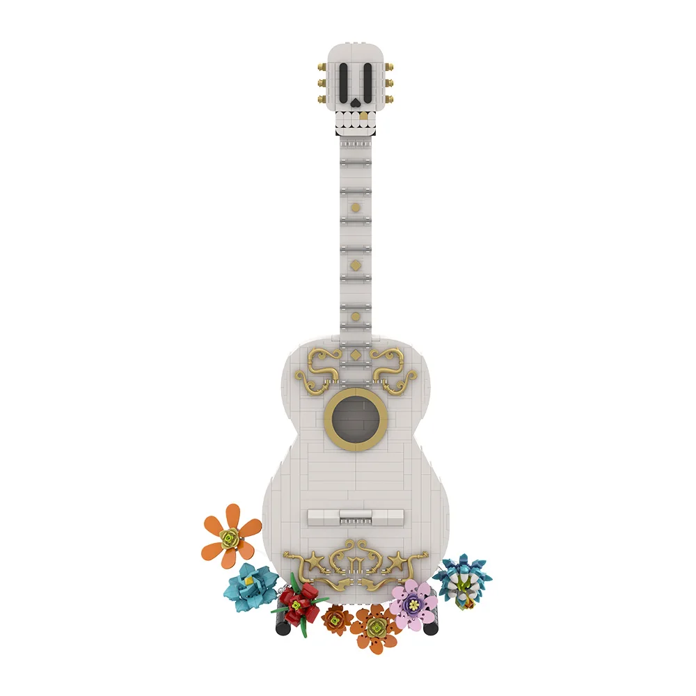 

MOC Coco Guitar Model Building Blocks Adventure Anime White Guitar Instrument Brick Toy Adult Halloween Gift with Flower Stand