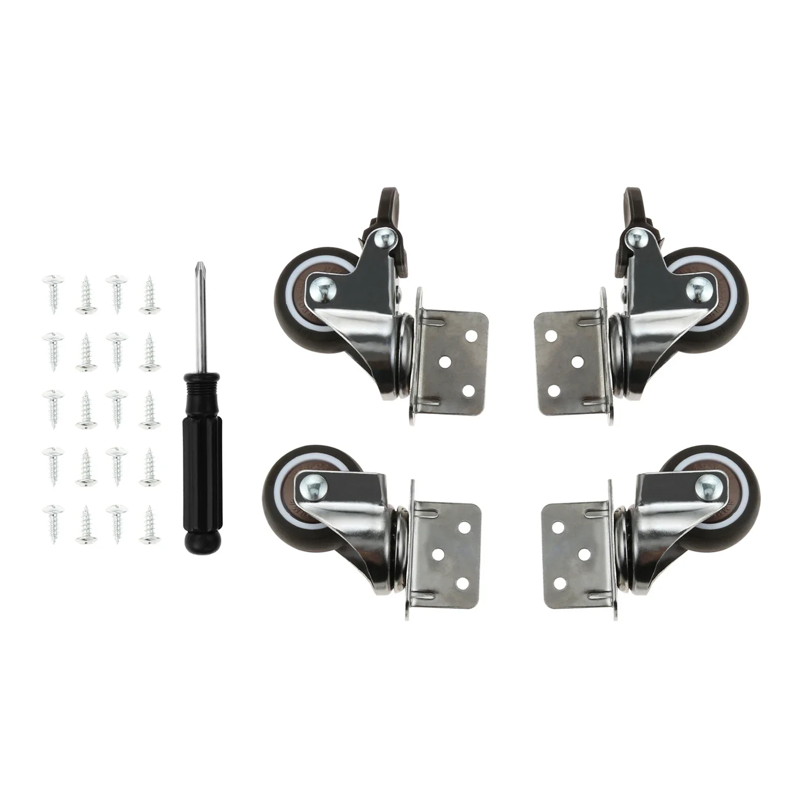 

4pcs L-Shaped Swivel Casters with/without Brakes Sliding Wheel 1.25/1.5/1.25 In Rotate 360 Degree Plate Mute + Screw Screwdriver