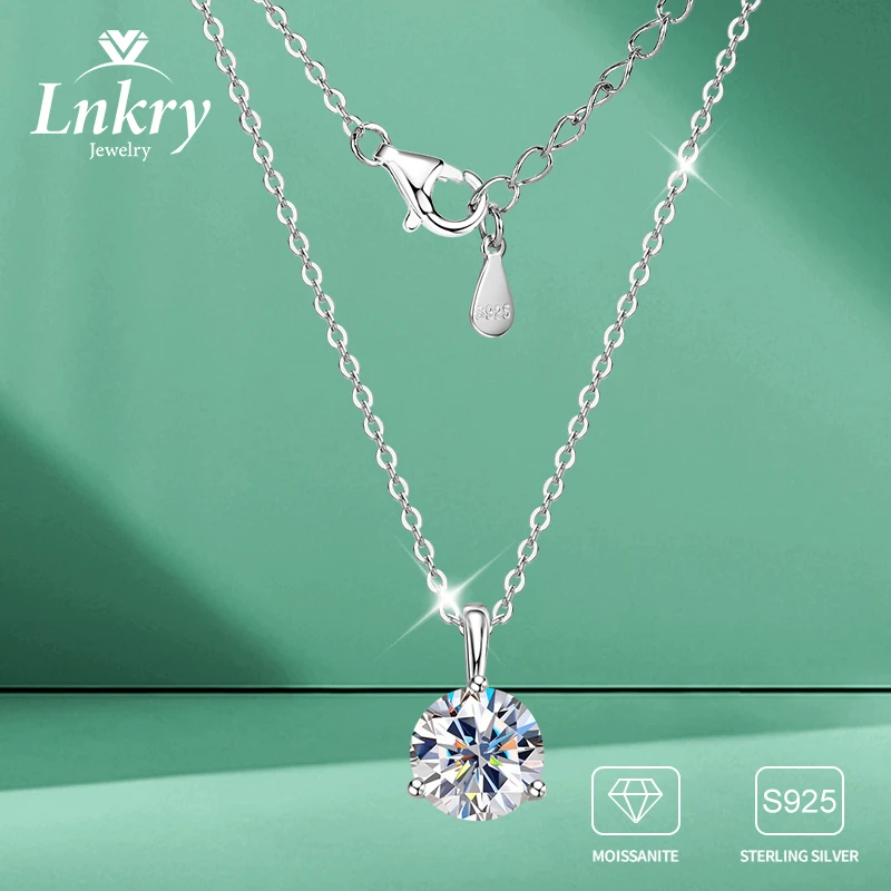 Lnkry Bijoux Argent 925 Sterling Silver Three Claw Necklaces Certified 6.5MM-8MM Solitaire Moissanite Pendant Necklace Jewelry