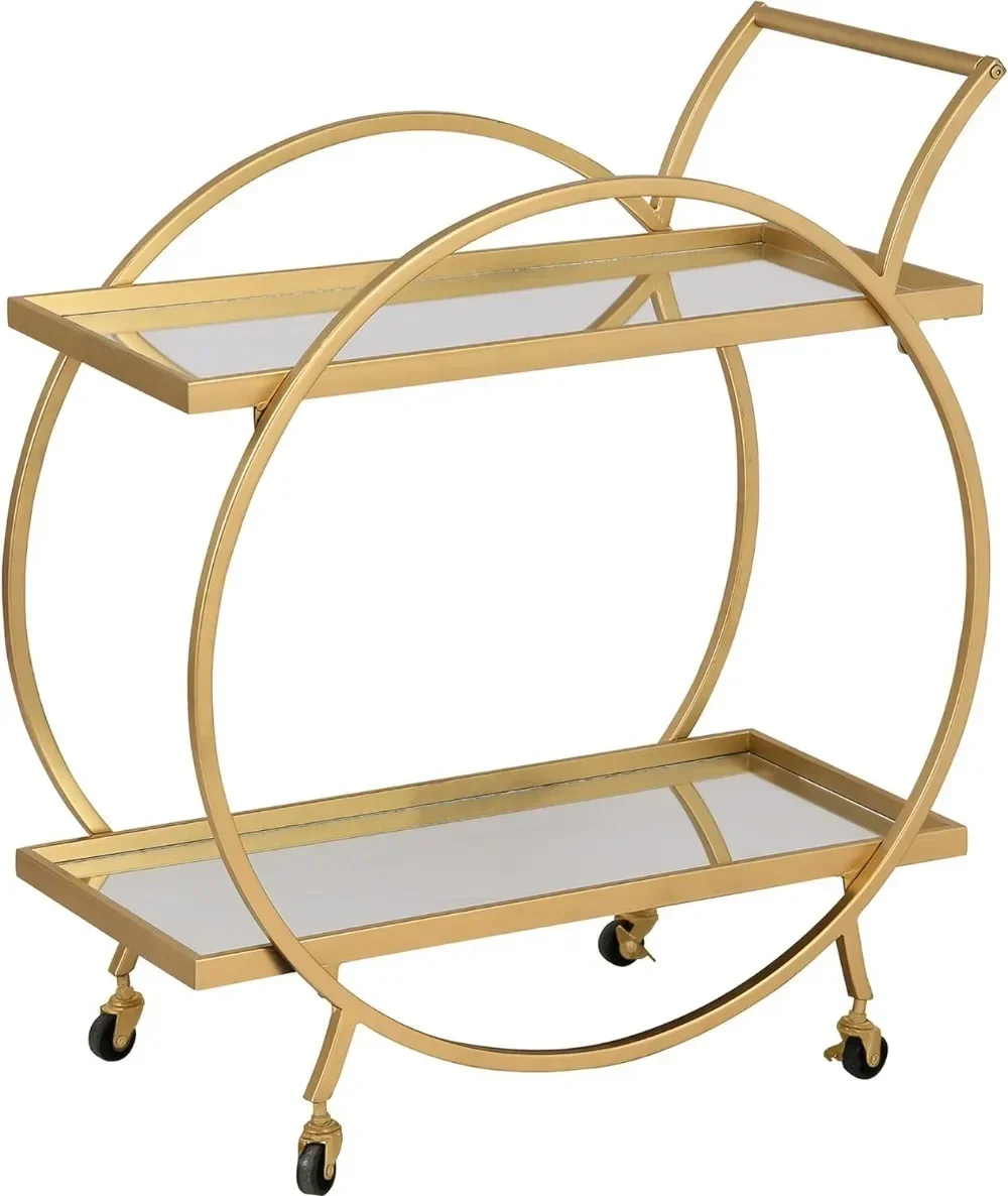 Creativity Gold Odessa Bar Cart, 2 Tier Mobile Mini Bar, Kitchen Serving Cart And Coffee Station With Storage For Liquor,