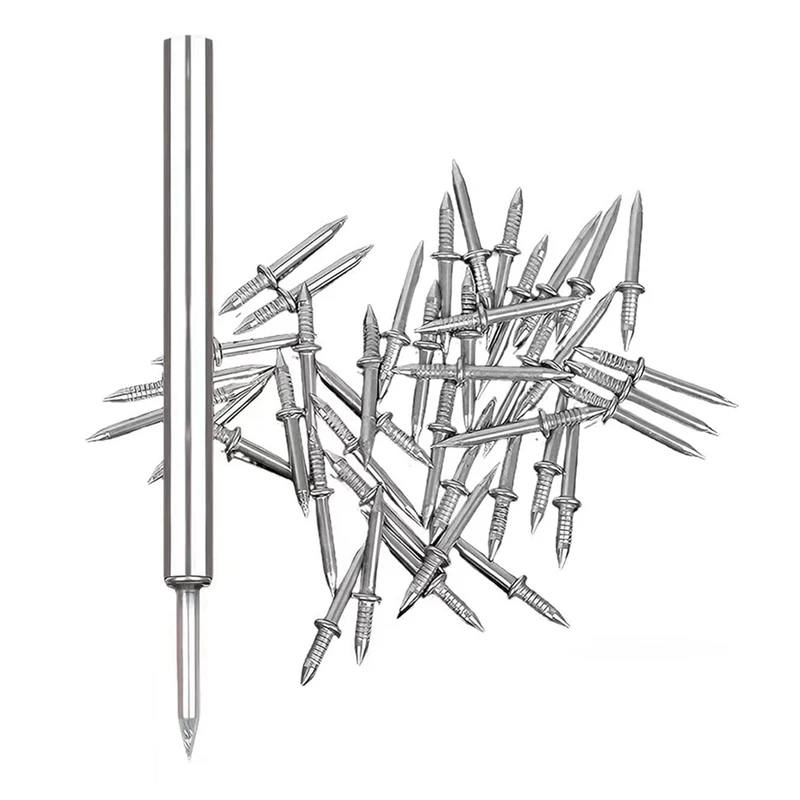 100 pezzi di filo per battiscopa a doppia testa chiodo senza cuciture, linea di battiscopa senza segni chiodo, chiodo senza cuciture con strumento per manicotto per unghie argento