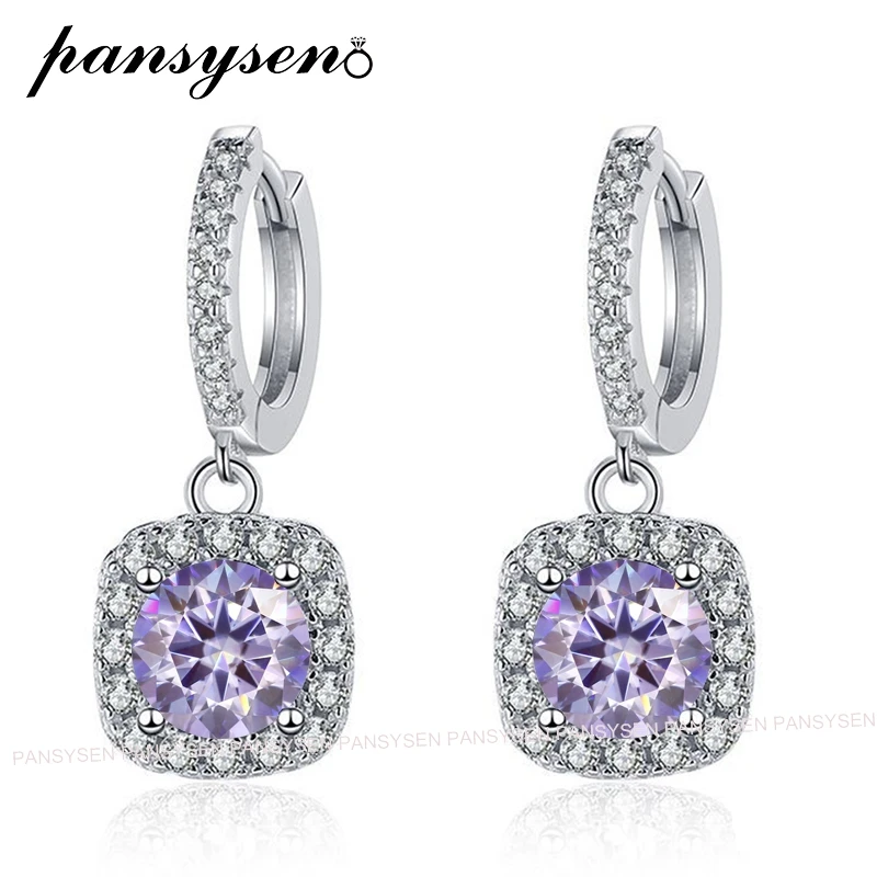 PANSYSEN D Color Moissanite Earrings 925 Sterling Sliver Plated with 18K White Gold Earring for Women Wedding Engagement Jewelry