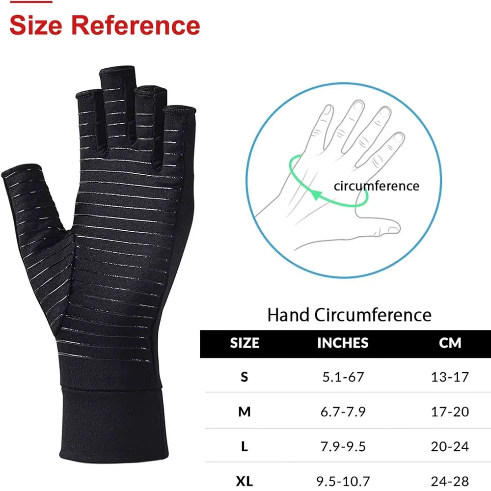 1Pair Copper Compression Gloves for Arthritis - Open Finger- For Men & Women, Hand Support for Typing & Daily Wear