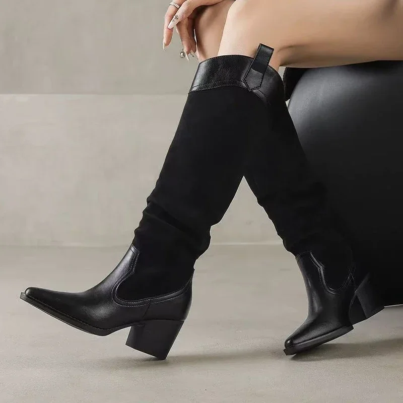 أحذية نسائية عالية بمقدمة مدببة أحذية بكعب عالي للنساء أحذية تشيلسي مكتنزة 2025 فستان شتاء جديد الاتجاه القوطي Mujer Botas