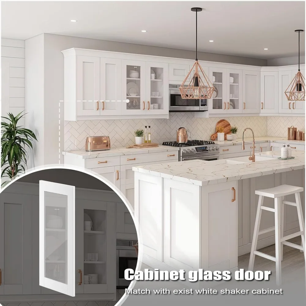 باب زجاجي لخزانة الحائط فقط، باب زجاجي لخزانة الحائط، خشب متين، لون شاكر أبيض، طلاء، 11 11/16 عريض × 28 1/2 ارتفاع ×