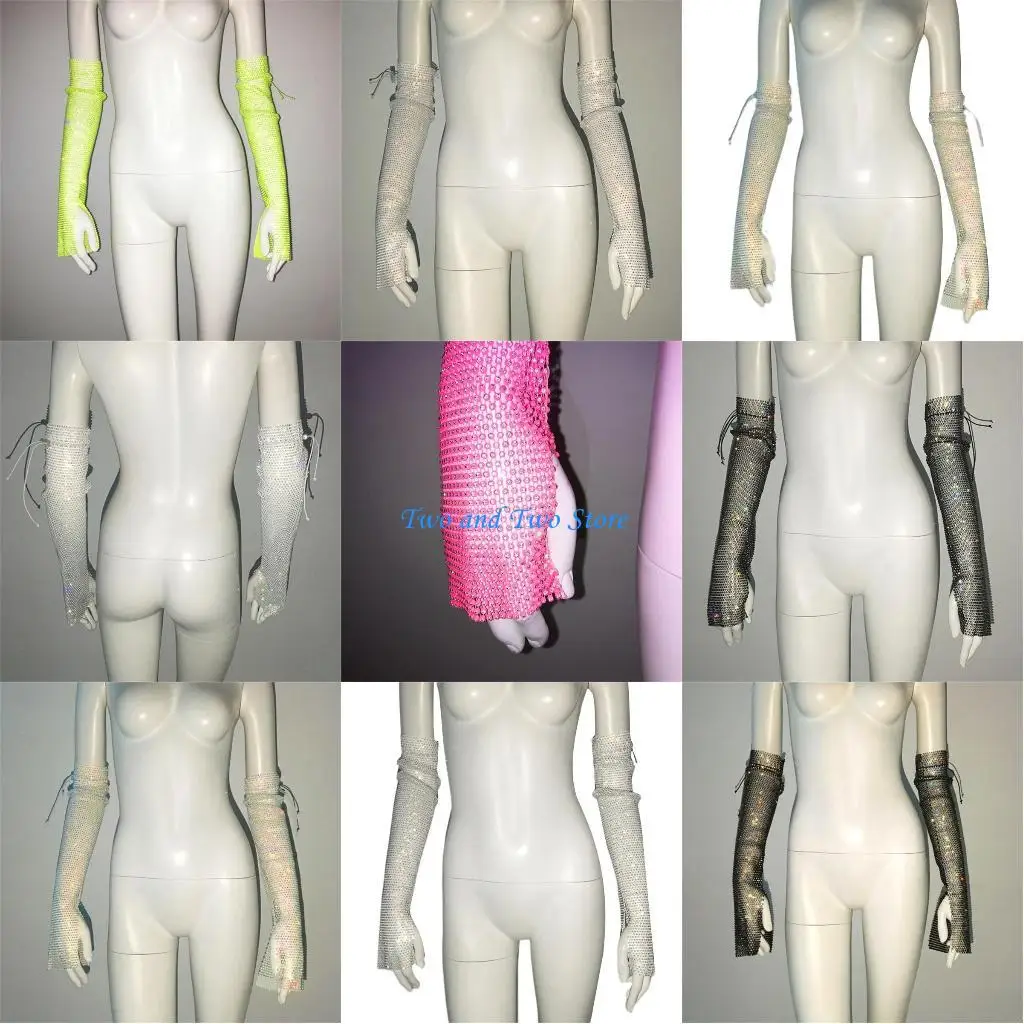 

HX6F Rhinestones Gloves Night Club Sexy Gloves Over Elbow Long Sleeves Gloves Wedding Party Costume Sleeves Women Accessory