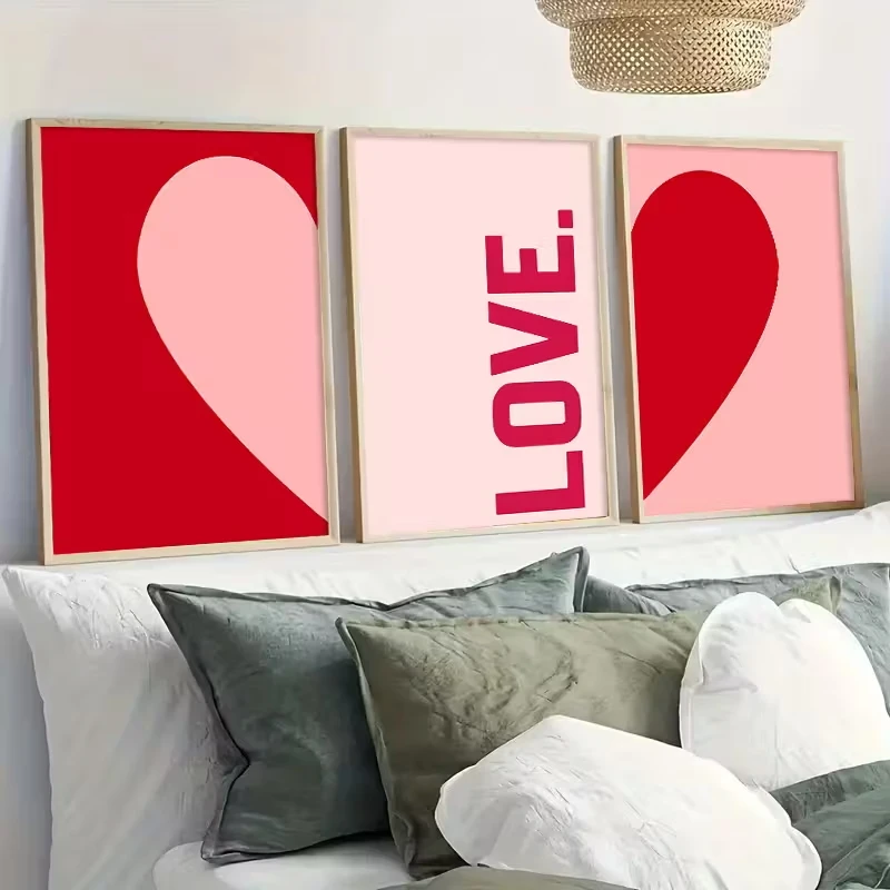 

3pcs Heart-shaped LOVE Canvas Wall Decoration, Romantic Red Pink Heart-shaped "Love" Text Valentine's Day Gift Home Decoration