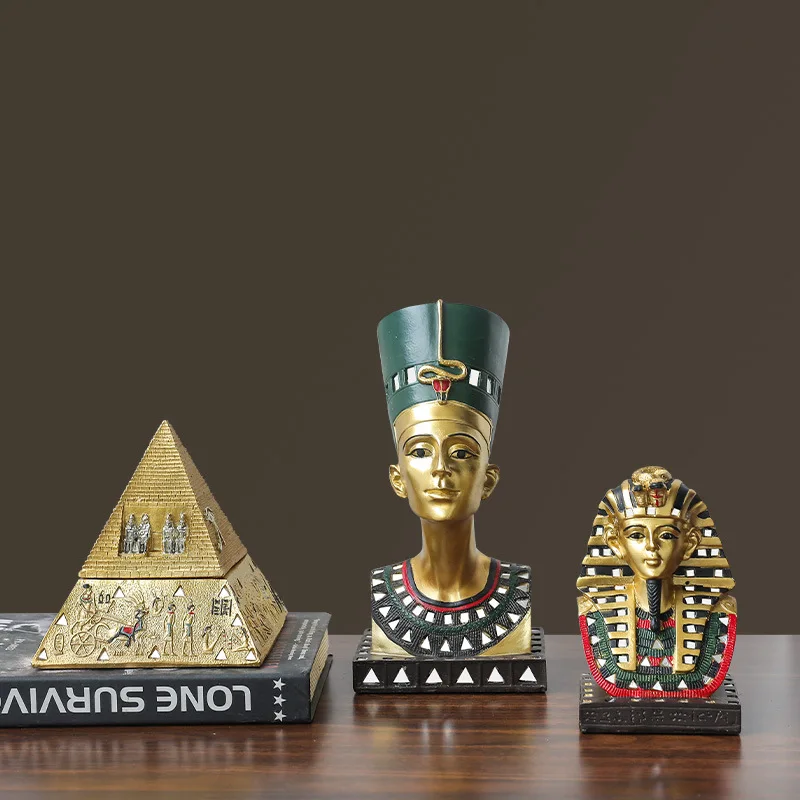 Pharaoh Lion Sculpture - Egyptian Sphinx Resin Statue, Hand Drawn Pyramid Guardian, Goddess Isis