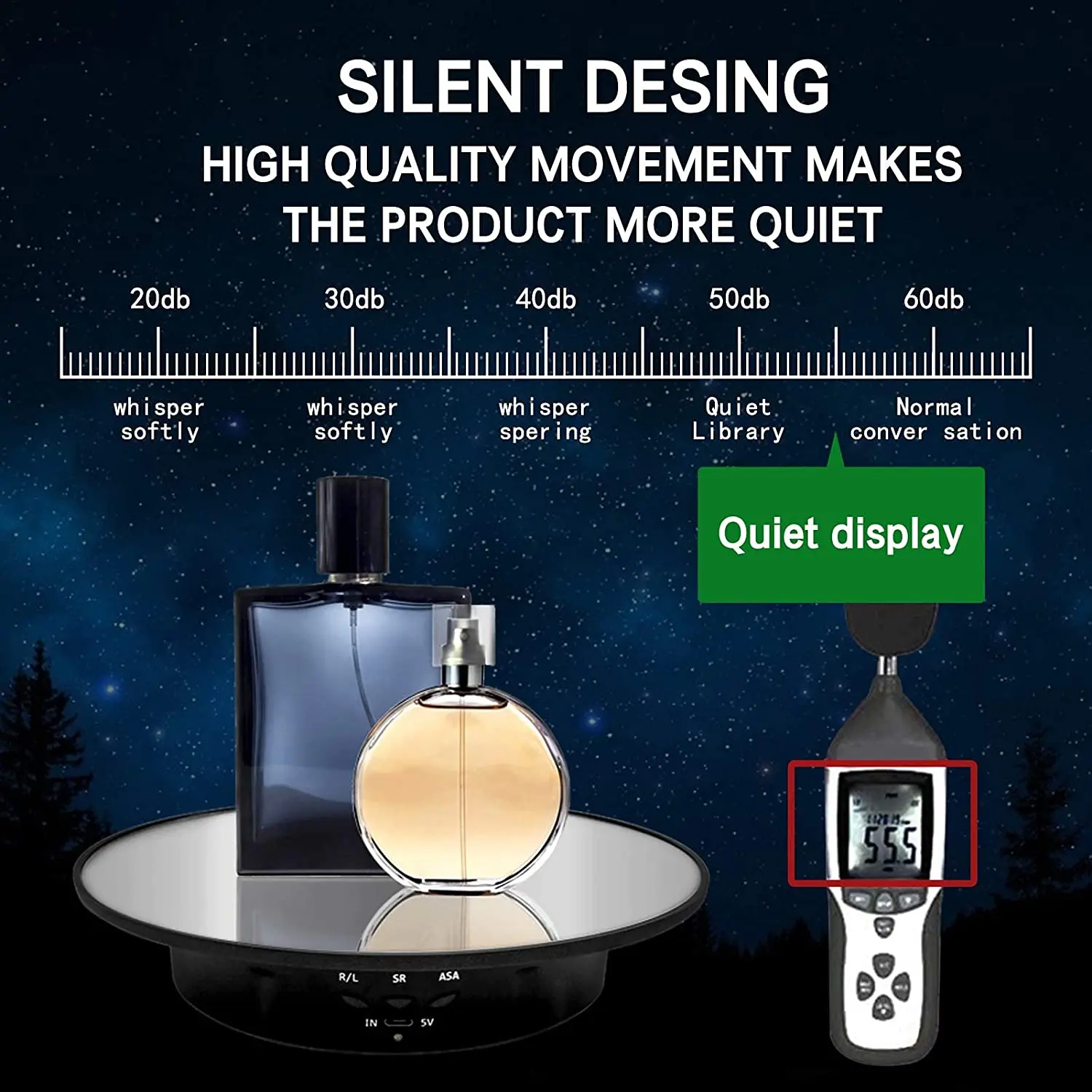 Motorized Rotating Display Stand, 7.87Inch,Mirror Covered 360 Degree Turntable Display Stand for Photography (Black)