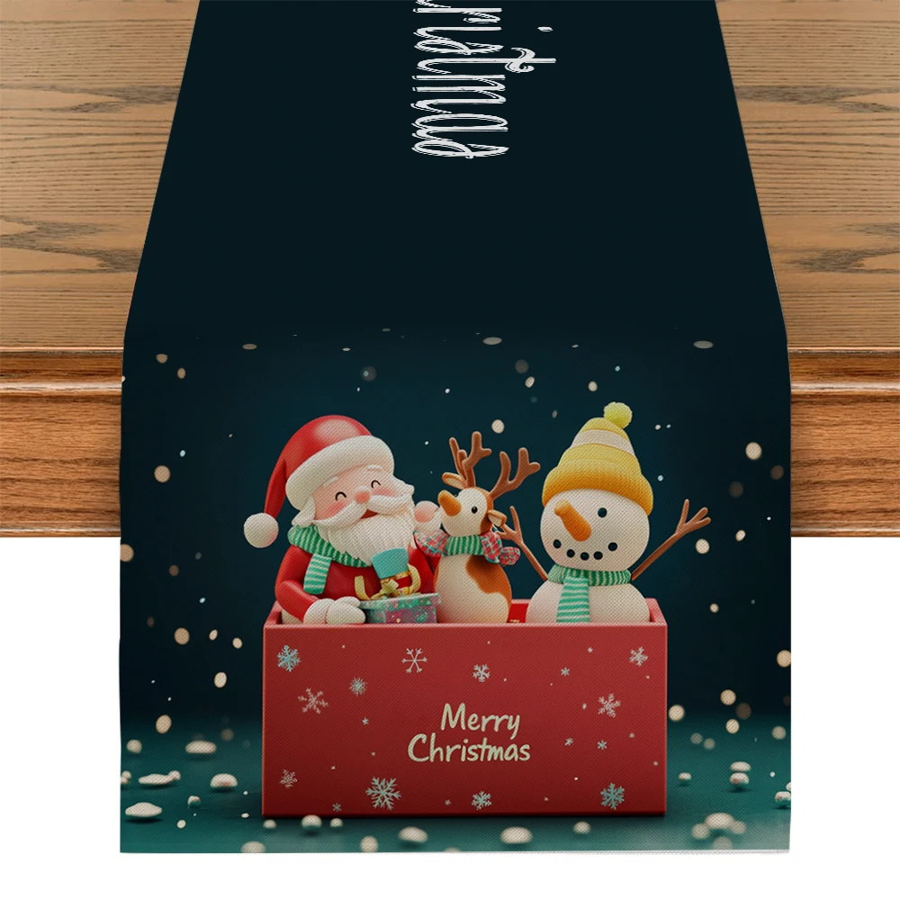 Christmas Santa Snowman Gift Box Text Table Runners Dresser Table Decor Farmhouse Dining Table Runner Holiday Party Decoration