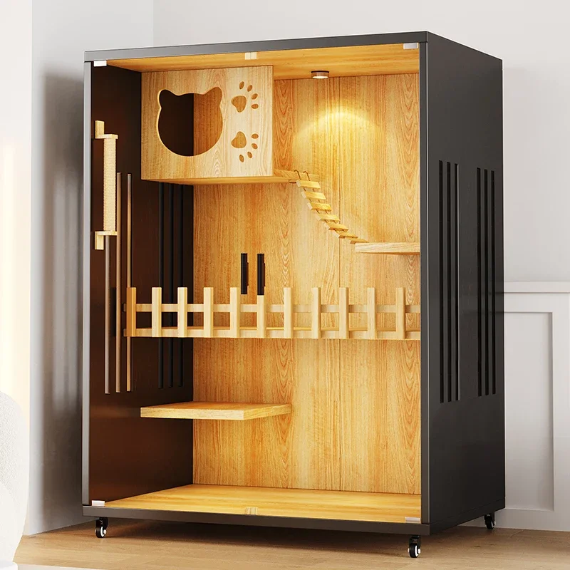 Cat Villa Home Indoor Nest House Super Large Free Space Cabinet Room Luxury Solid Wood Cage