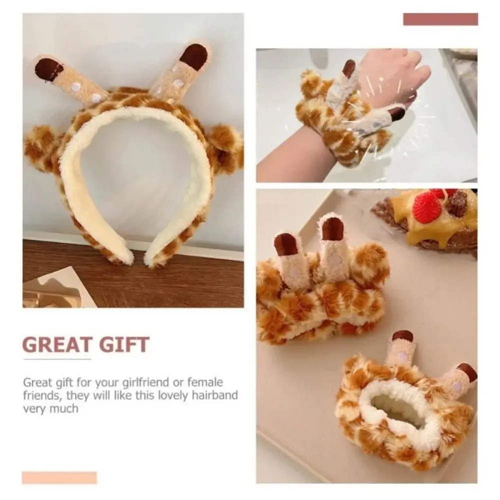 Cute Giraffe Headbands Wash Face Hair Hoops Hairbands Elastic Absorbent Wristband Skincare Hair Bands Makeup Face Wash Headbands