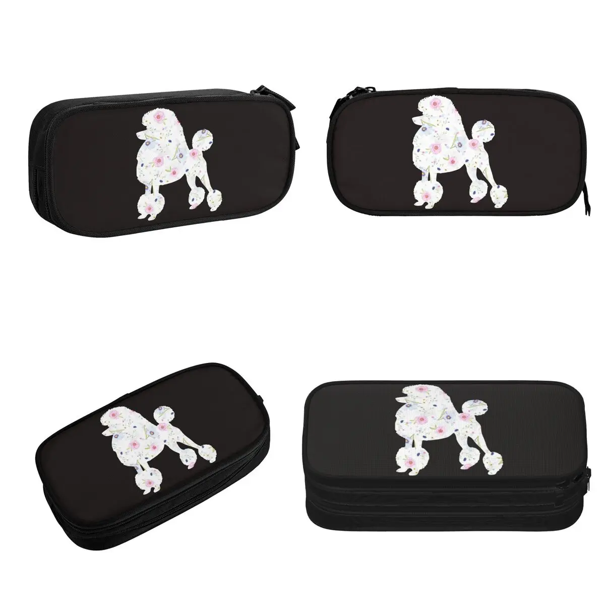 Imagem -02 - Poodle Floral Lápis Cases Grande Capacidade Caneta Bolsas Caixa de Caneta Bolsa de Lápis para Meninos Meninas Estudantes Papelaria Escola Escritório