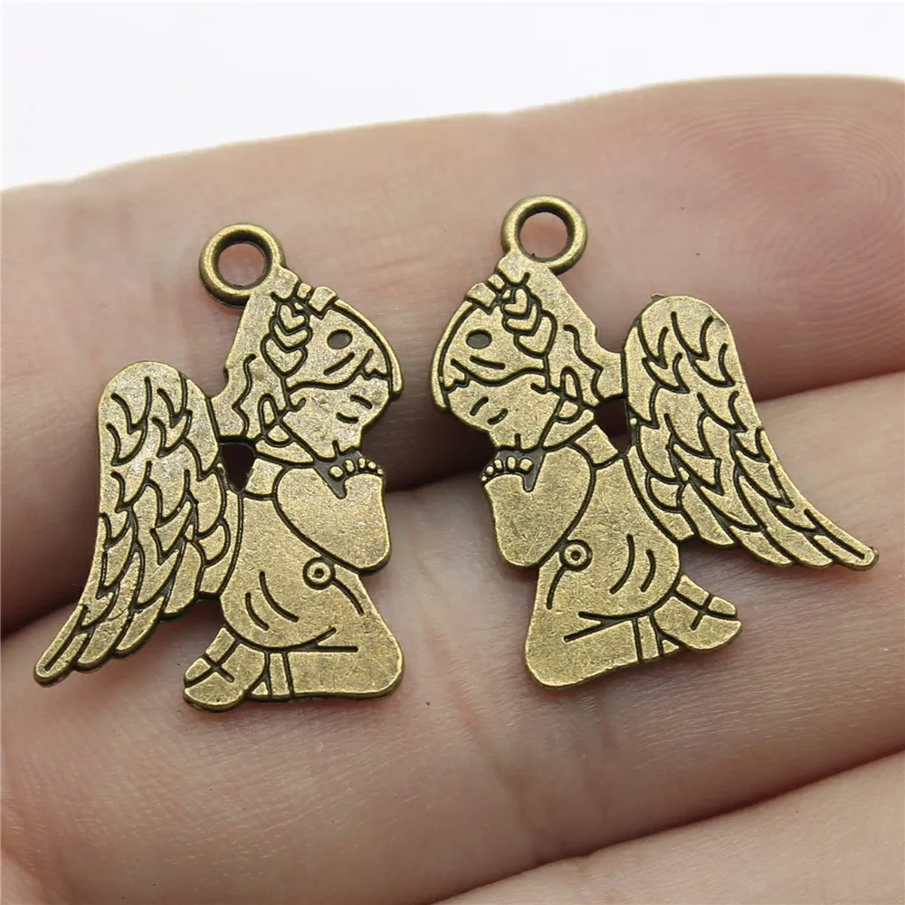 WYSIWYG 10pcs 24x17mm Antique Silver Color Antique Bronze Guardian Angel Charms Charms Angel Pray Guardian Praying Angel Charms