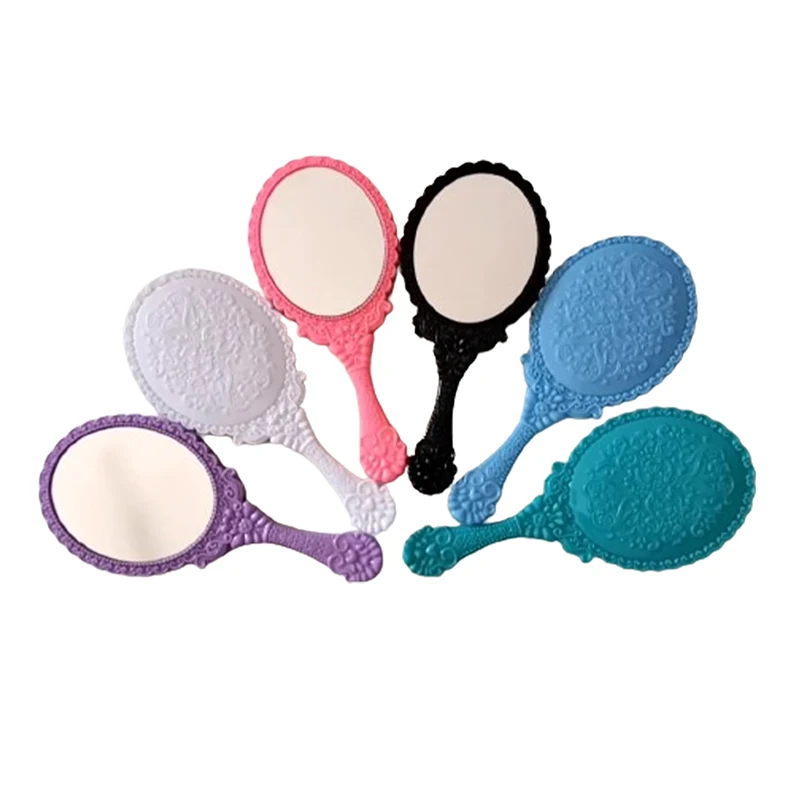1PC Handle Cosmetic Compact Mirror For Women Vintage Carved Handheld Vanity Mirror SPA Salon Makeup Hand Mirror