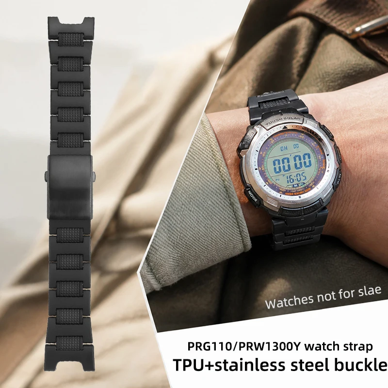 Lightweight Composite Resin Bracelet Concave‑Notch End Watch Strap For Casio PROTREK PRG‑110T/Y PRW‑1300Y SGW-100/200 Modified