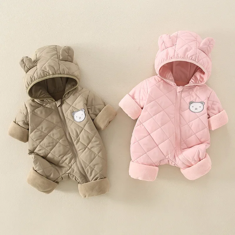 MILANCEL 0-2 Y Baby Clothes Thicken Lining Girls Rompers Hoodie Jumpsuits Infant Girls Outfit Boys Warm Rompers