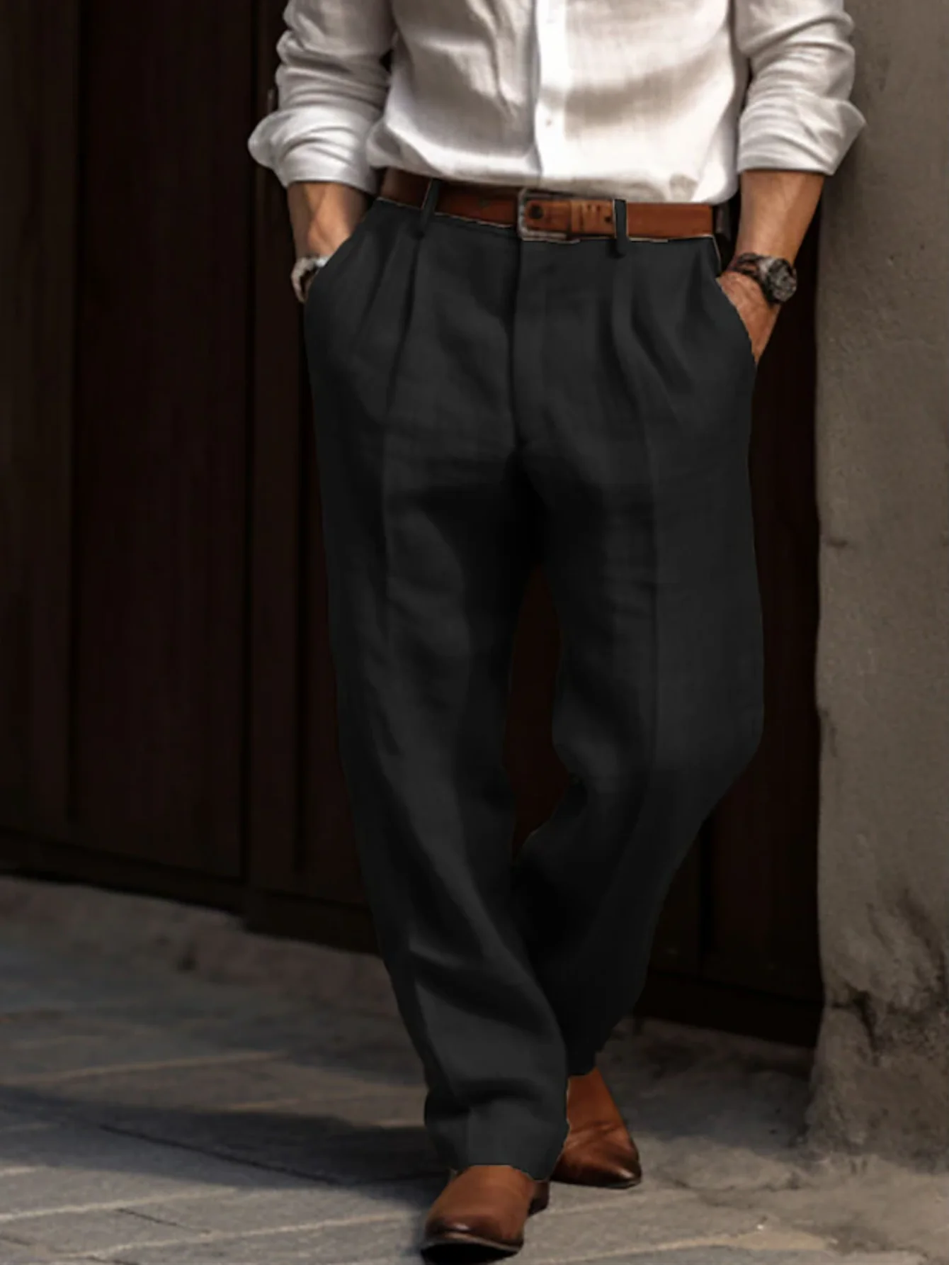 Neue Sommerkollektion, Elegante Retro-Leinenhose, Vielseitig für den Arbeitsweg, Fließend, Locker Geschnittene Gerade Hose, Atmungsaktiv – Detail 9