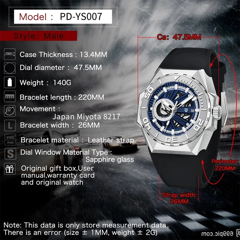 PAGANI DESIGN New Skeleton Men\'s Mechanical Watch Miyota 8217 Movement Luxury Automatic Watch Men\'s 2022 Waterproof Reloj Hombre