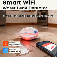 Smart Leak Alarm WiFi Water Detector Tuya APP Remote Control System with Sound Light Signal for Kitchen Bathroom Home Security