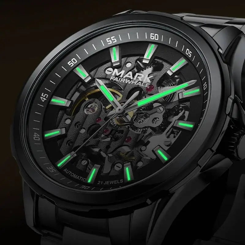 Mark Fairwhale 6950 Elegant Men Automatic Mechanical Watch Skeleton Dial Watch Luxury Business Watches for Man reloj hombre