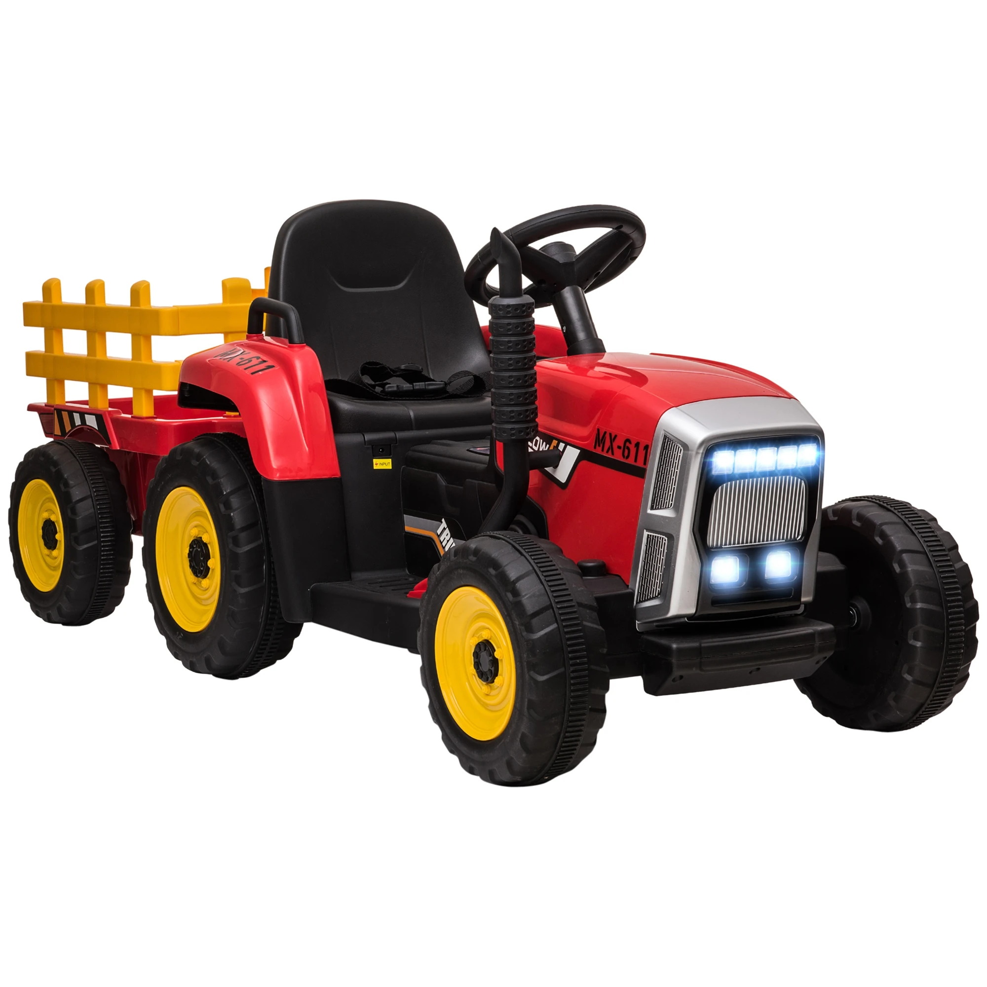 Homcom Elektrische Tractor Met Aanhangwagen Voor Kinderen 3-6 Jaar 136,5X50X52,5 Cm