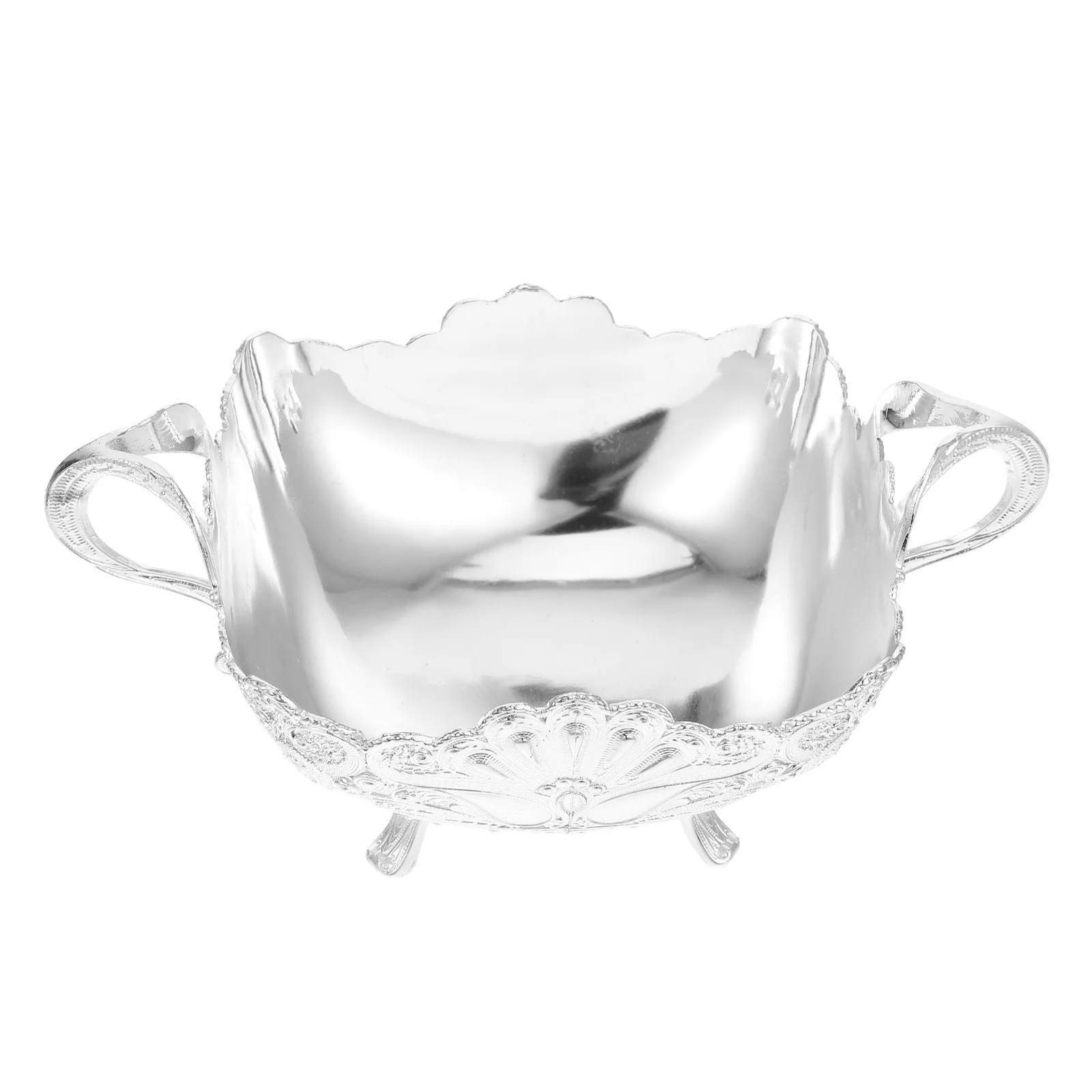

Footed Silver Fruit Bowl Sleek Silver Kitchen Countertop Decorative Fruit Tray Party Snack Bowl Offering Plate Centerpiece