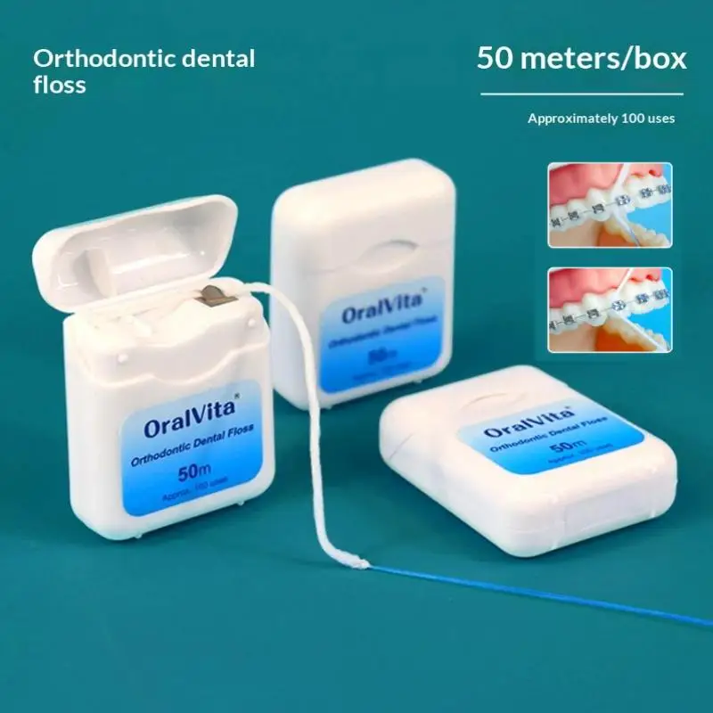 1 Roll 50m Dental Floss Toothpick Water Expanded Orthodontic Flosser Multifunctional Cleaning Wire Line Implants Braces Threader