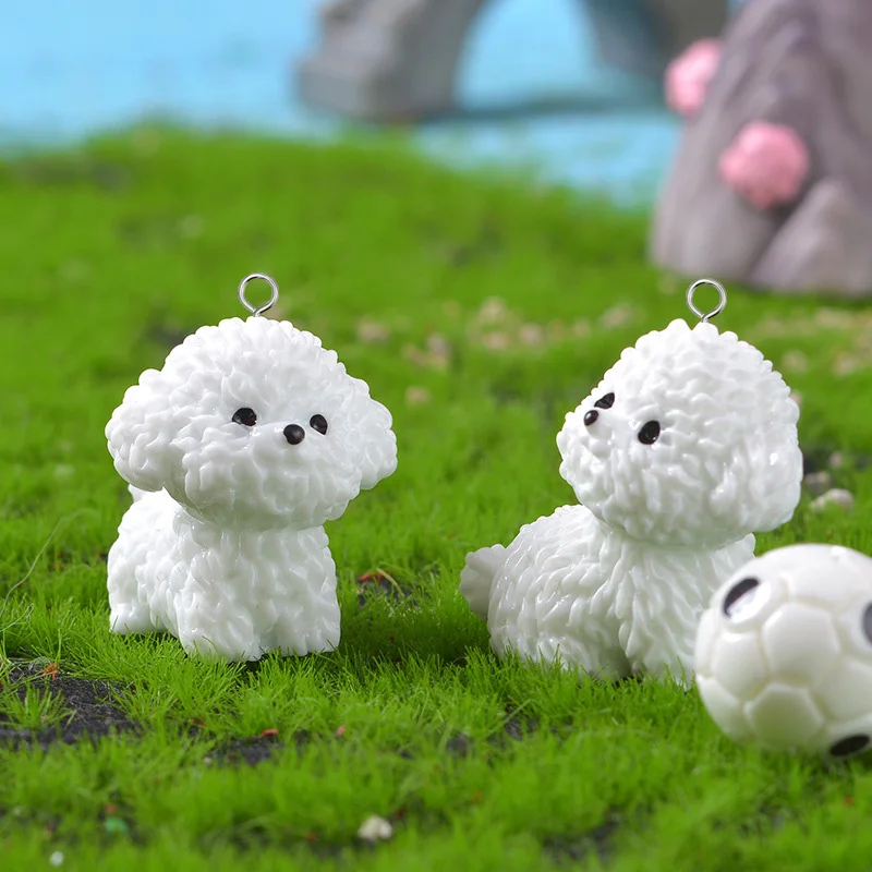 Miniatura Peludo Bichon Francês Pequeno Cão Resina Encantos, Kawaii Pet Gargantilha, DIY Artesanato Brinco, Chaveiro Jóias Fazer, 8Pcs