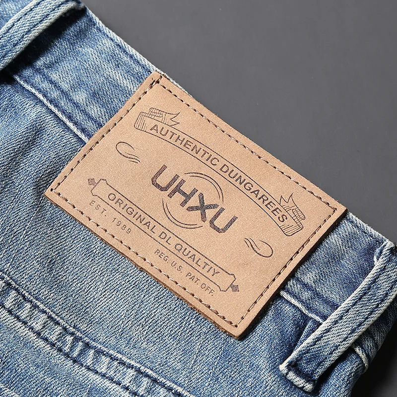 Fashion Trendy Men Jeans Retro Light Blue Plain Washed Trousers Elastic Slim Fit Ripped Jeans Men Vintage Designer Denim Pants